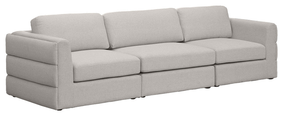 Beckham Linen Textured Fabric Upholstered 3-Piece Modular Sofa, Beige