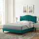 Tufted Platform Bed Frame, Queen Size, Velvet, Teal Blue, Modern Contemporary