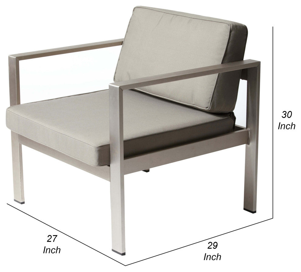 Benzara BM287853 Armchair, Sleek Silver Aluminum Frame, Water Resistant Fabric