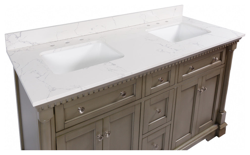 Sydney 60" Bathroom Vanity, Weathered Gray, Engineered Marble, Double Sink