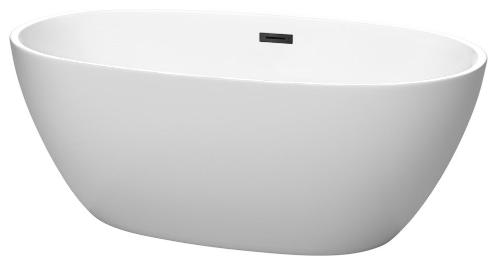 Juno 59" Freestanding Matte White Bathtub, Matte Black Drain and Overflow Trim