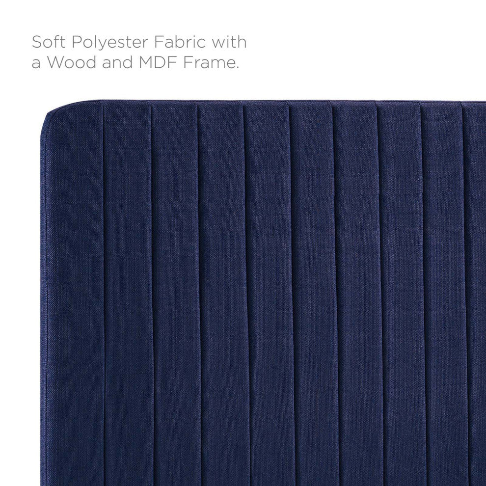 Tufted Headboard, Full Queen Size, Fabric, Dark Blue, Modern Contemporary