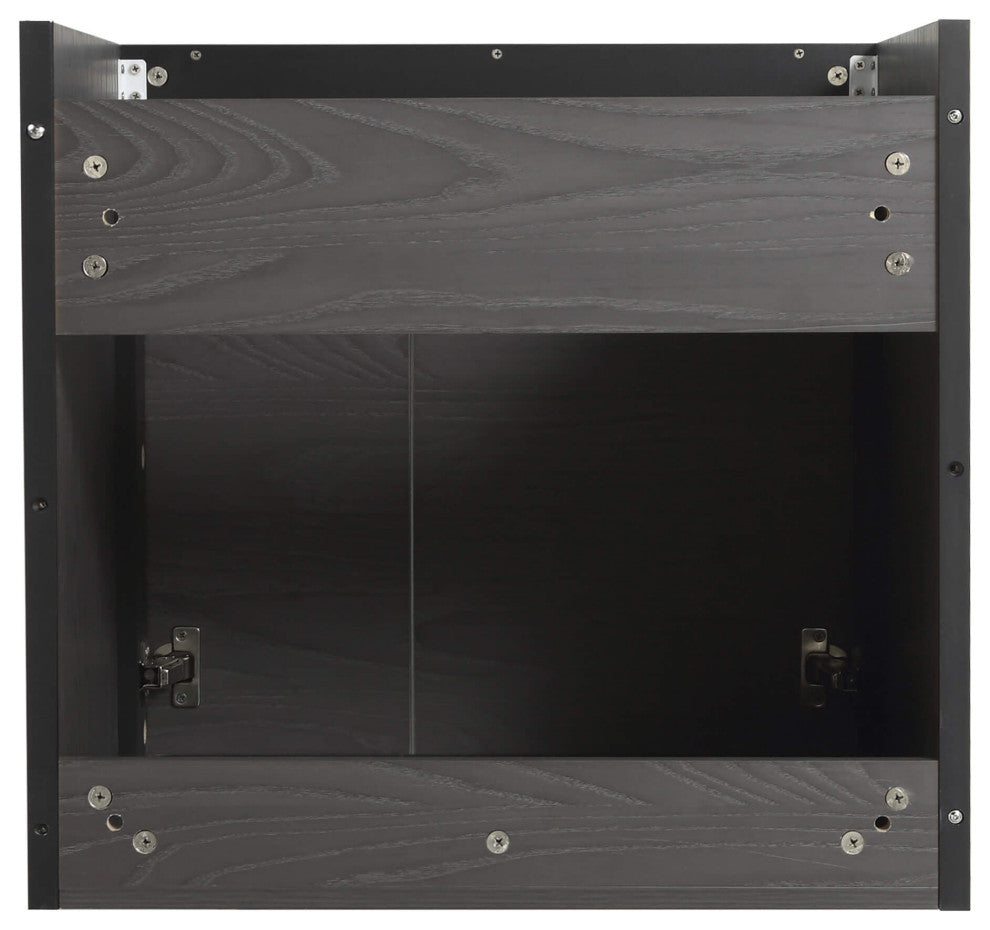 Oakville Wall Mount Bathroom Vanity, Black Coal Oak, 24", Black Hardware
