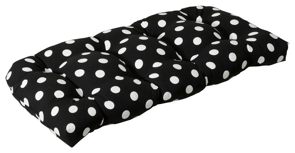 Polka Dot Wicker Loveseat Cushion, Black