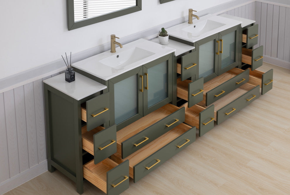 Vanity Art Freestanding Bathroom Vanity Set with Ceramic Top & Mirror