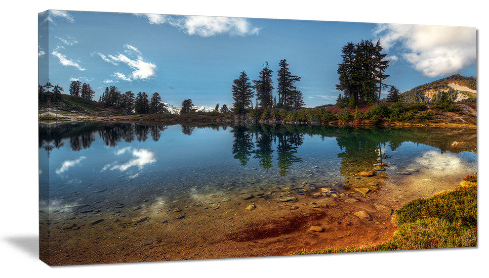 Clear Lake with Row of Pine Trees, Landscape Canvas Art Print, 32"x16"