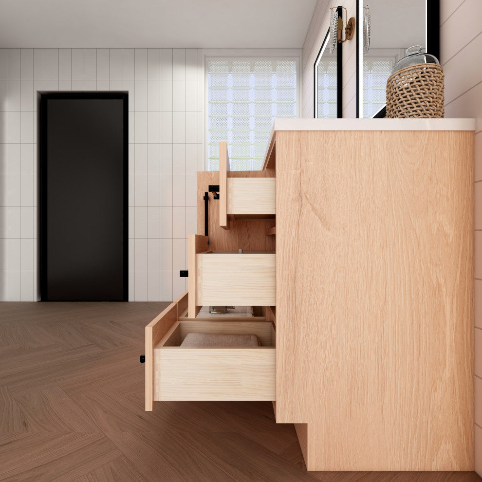 Victoria 72" Solid Wood Bath Vanity, Double Sink, Red Oak