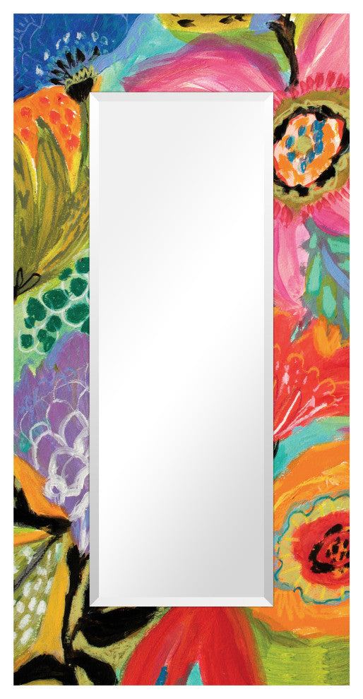 "Secret Garden Floral II" Leaner Mirror on Tempered Art Glass, 72" X 36"