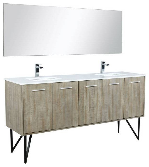 Lancy Modern 72" Rustic Acacia Double Sink Bathroom Vanity Set, Labaro Rose Gold