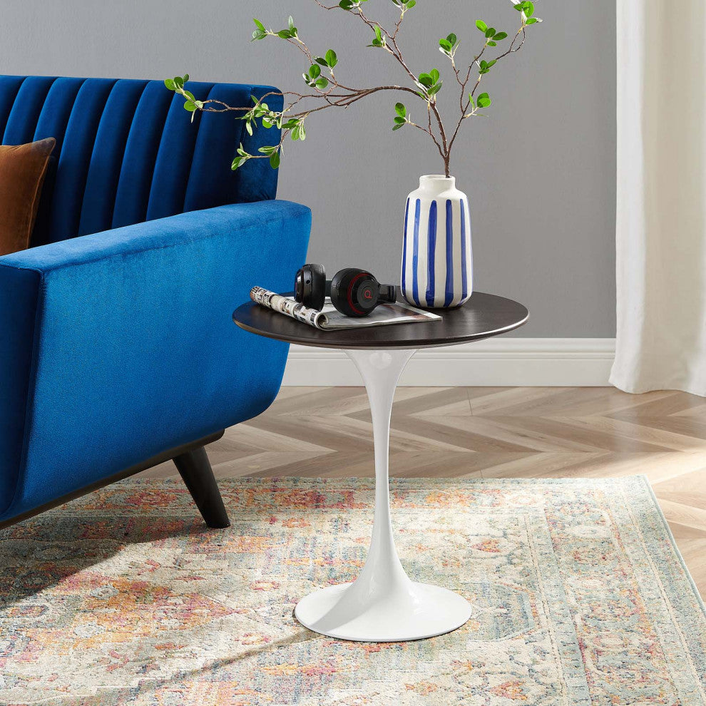 Sofa Side Table, Round, Walnut White, Metal, Modern, Lounge Hotel Hospitality