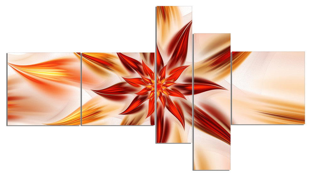 Dance of Brown Exotic Flower, Floral Canvas Art Print, 60"x32", 5 panels