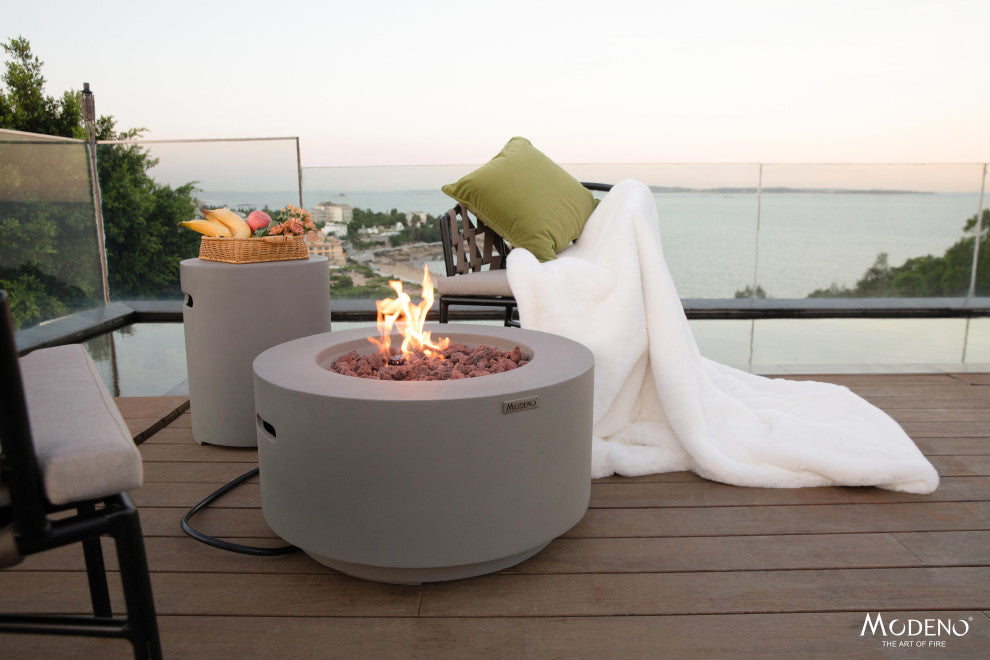 Waterford Round Gray Concrete 27" Natural Gas Fire Table by Modeno