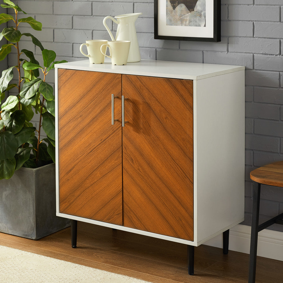 28" Modern Bookmatch Accent Cabinet, Solid White