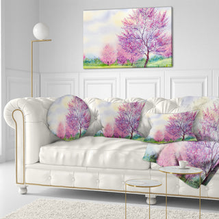 Purple Spring Landscape Floral Throw Pillow, 12"x20"