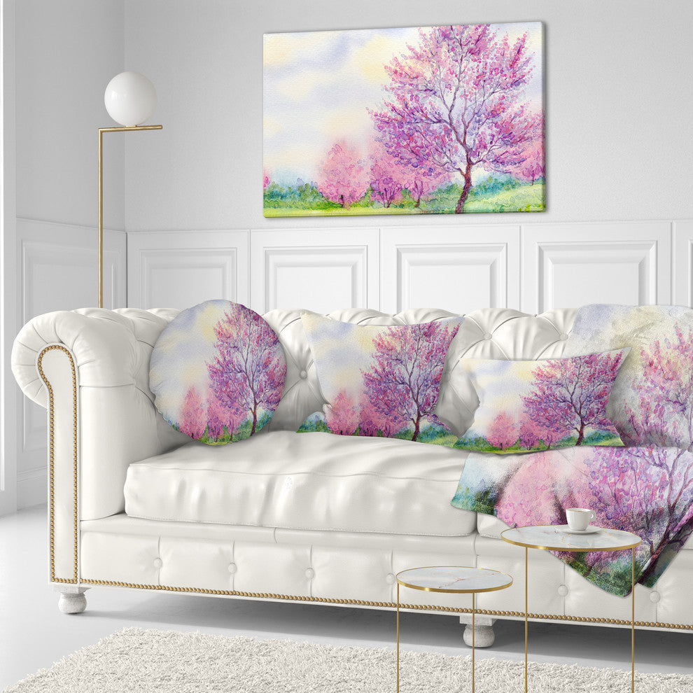 Purple Spring Landscape Floral Throw Pillow, 12"x20"