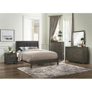 Lexicon Edina Contemporary Wood and Faux Leather Queen Bed in Dark Gray/Black