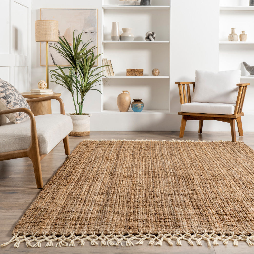 Nuloom Fringe Handwoven Jute Area Rug, Natural 6'x9'