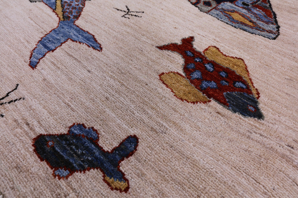 6' 0" X 8' 10" Gabbeh Fish Design Handmade Wool Rug Q10398