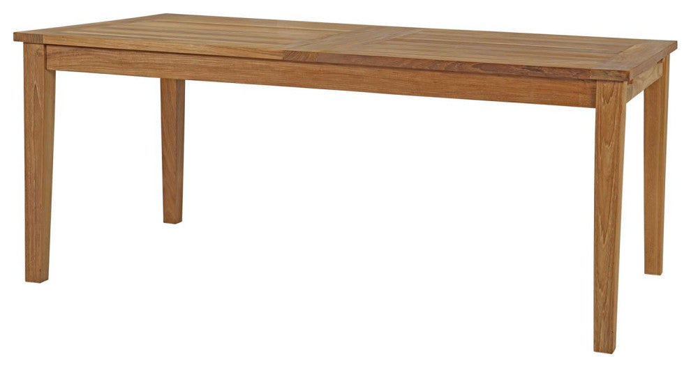Side Dining Chair and Table Set, Wood, Brown Natural White, Modern, Outdoor