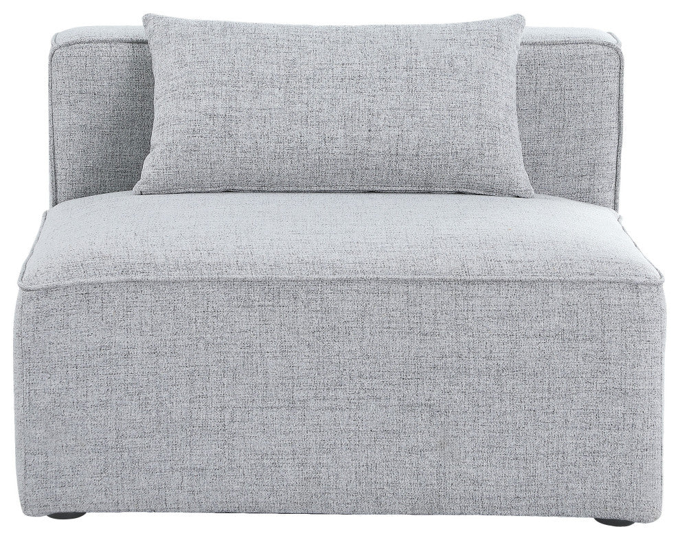 Cube Upholstered Modular Component, Gray, Linen Texured Fabric, Armless Chair