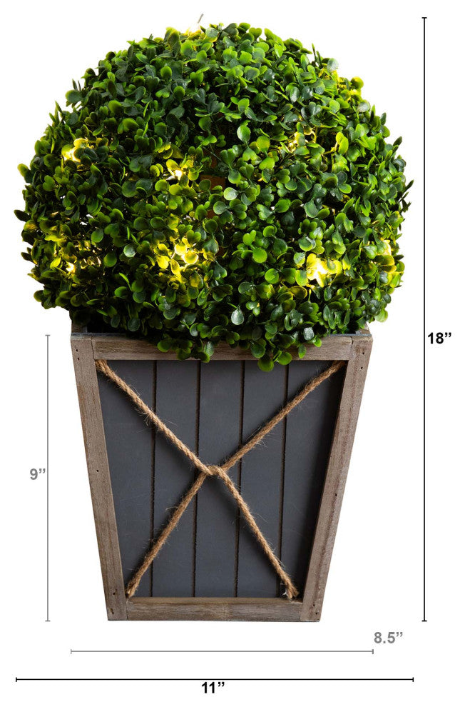 18in. UV Resistant Prelit Artificial Boxwood Ball Topiary, Planter