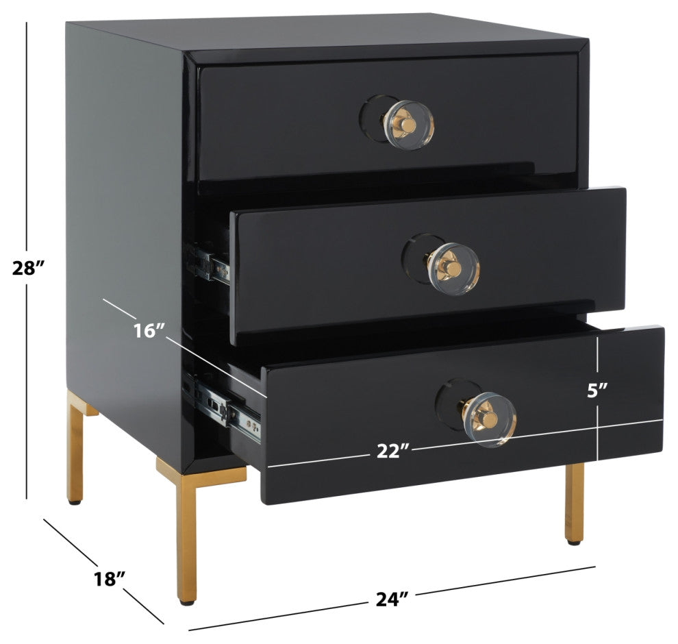 Safavieh Couture Lucian 3-Drawer Side Table, Black/Brass