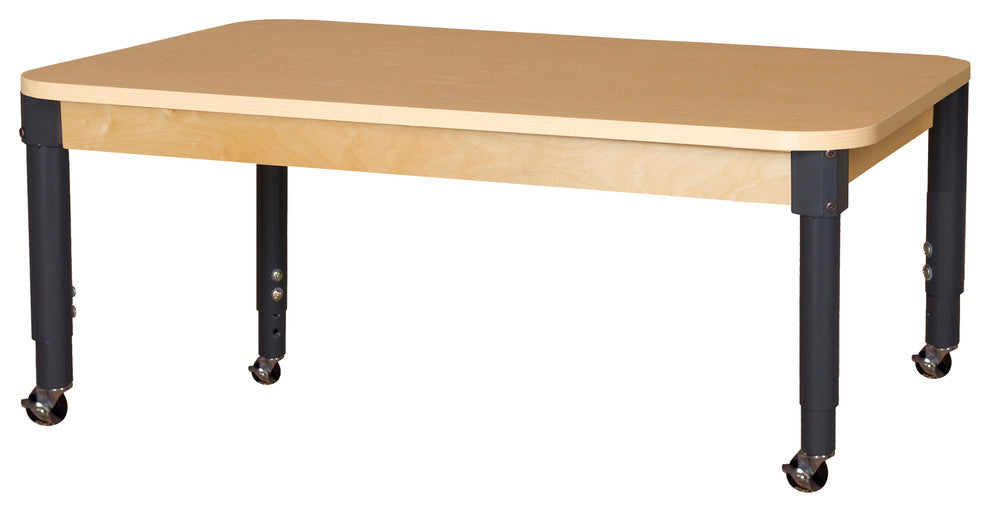 Mobile Rectangle High Pressure Laminate Table with Adjustable Legs, 14"-19"