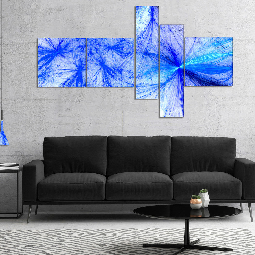Christmas Fireworks Blue, Abstract Print On Canvas, 60"x32", 5 panels