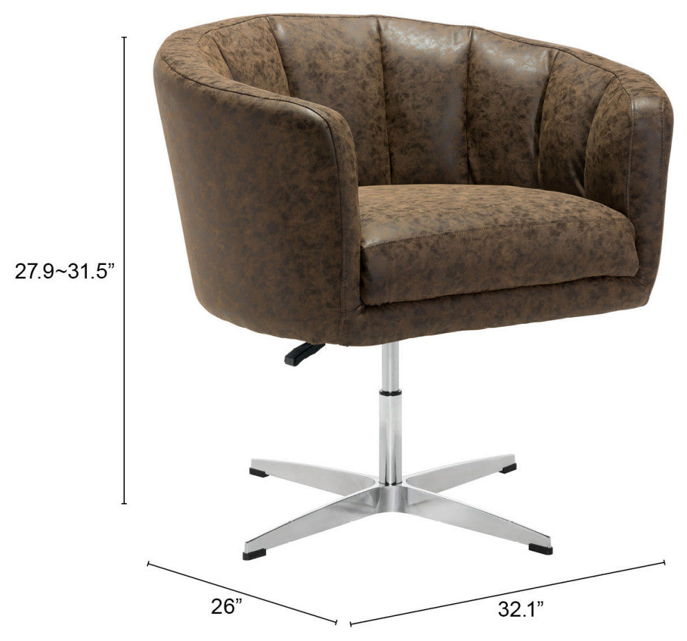 Accent Chair, Faux Vinyl Leather, Steel, Vintage Brown, Silver, Hospitality