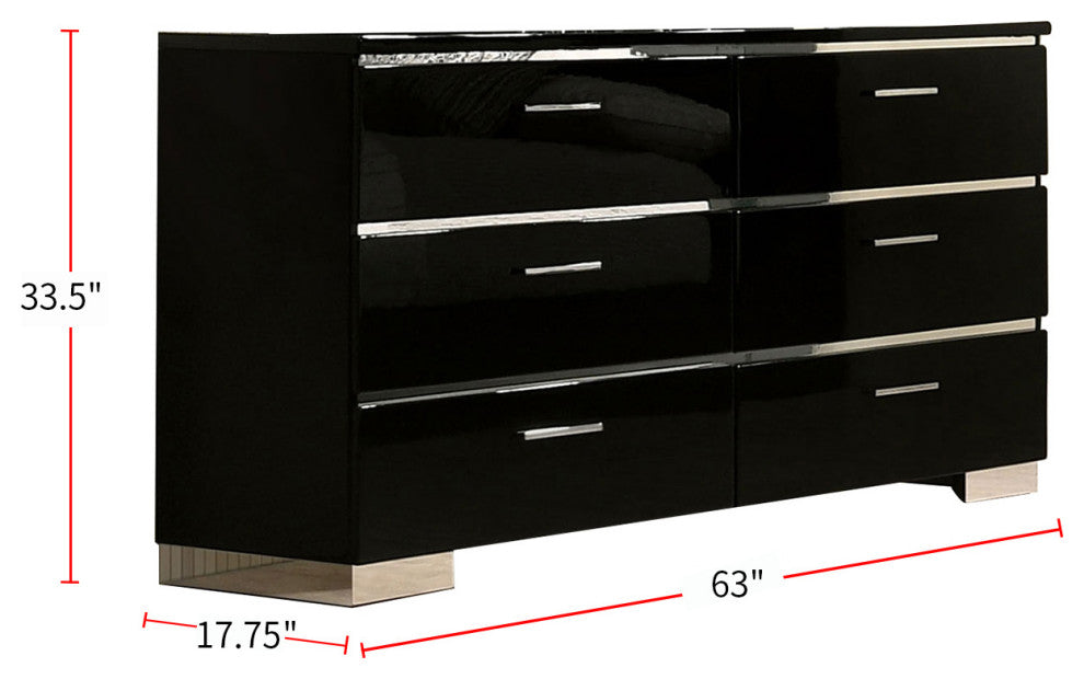Metal and Wood Dresser with 6 Drawers, Black