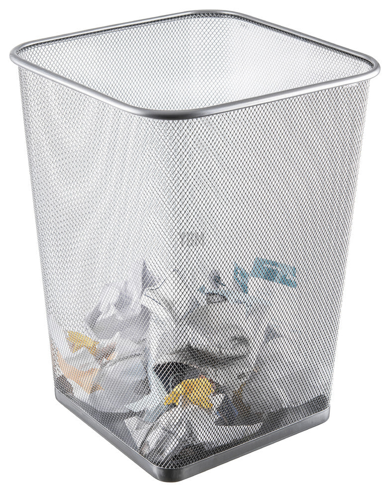 YBM Home Steel Silver Mesh Wire Square Open Top Waste Basket Capacity 5 Gallon