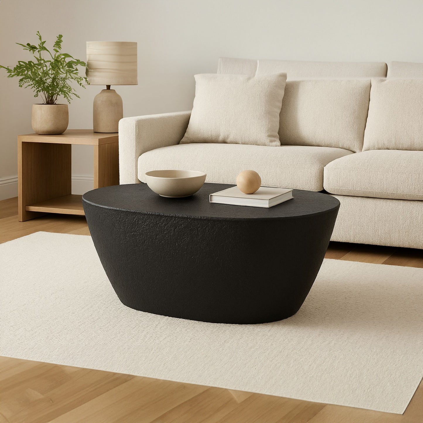 Josi 36" Coffee Table Hammered Design Matte Black Aluminum Frame