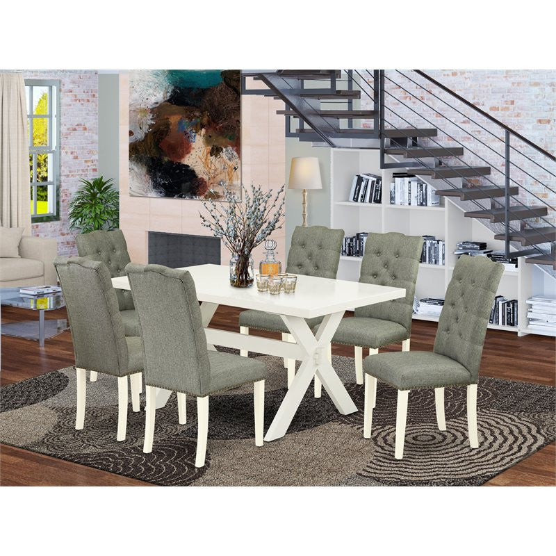 X026El207-7, 7-Piece Set, 6 Chairs and Table Hardwood Frame