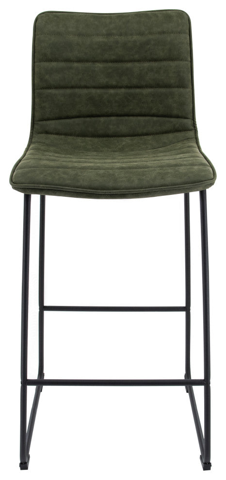 LeisureMod BS29G Brooklyn 29.9" Leather Bar Stool With Green Iron Base&Footrest