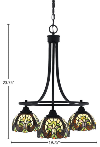 Paramount Downlight 3-Light Chandelier, Matte Black, 7" Ivory Cypress Art
