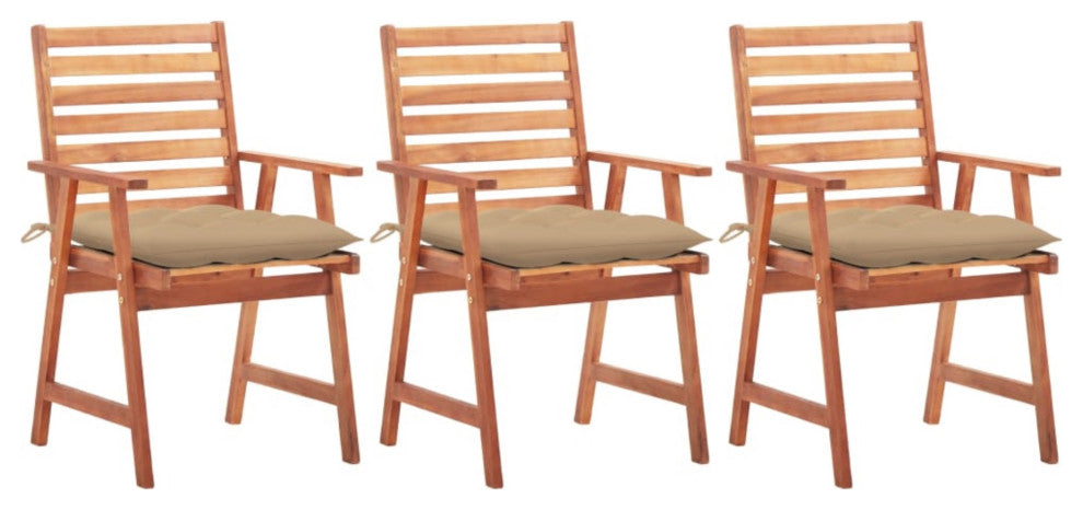 vidaXL Outdoor Dining Chairs, Set of 3, With Cushions Solid Acacia Wood
