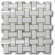 Thassos White Marble 1x2 Basketweave Mosaic Tile / Green Dots Polished, 1 sheet