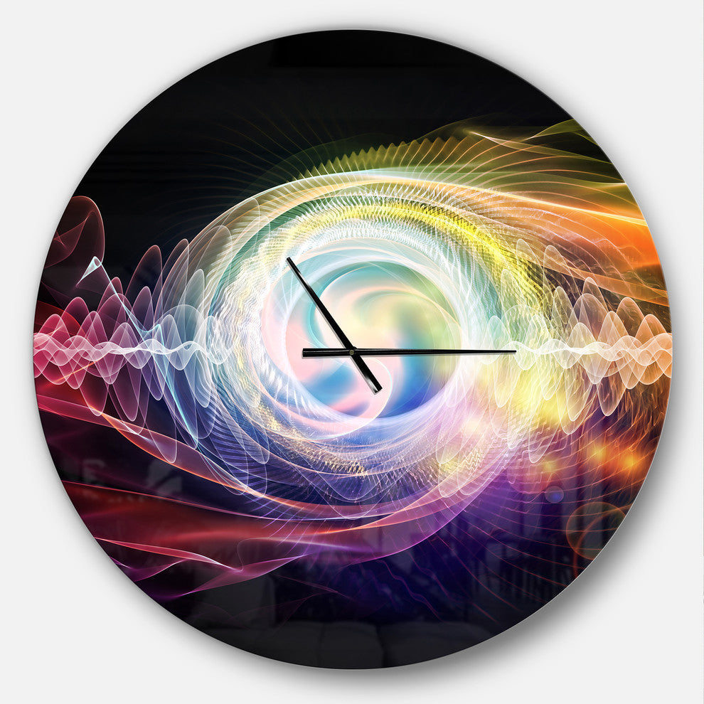 Bright Wave Particle in Air On Black Oversized Metal Clock, 36x36