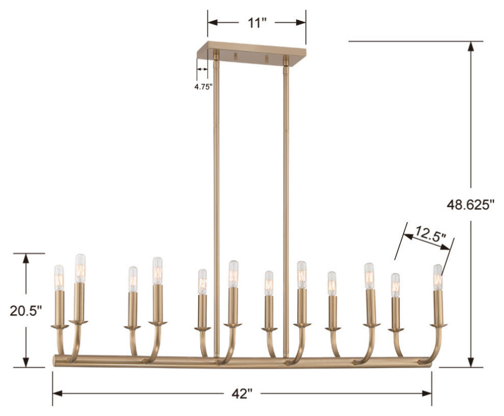 Bailey 12 Light Chandelier in Aged Brass