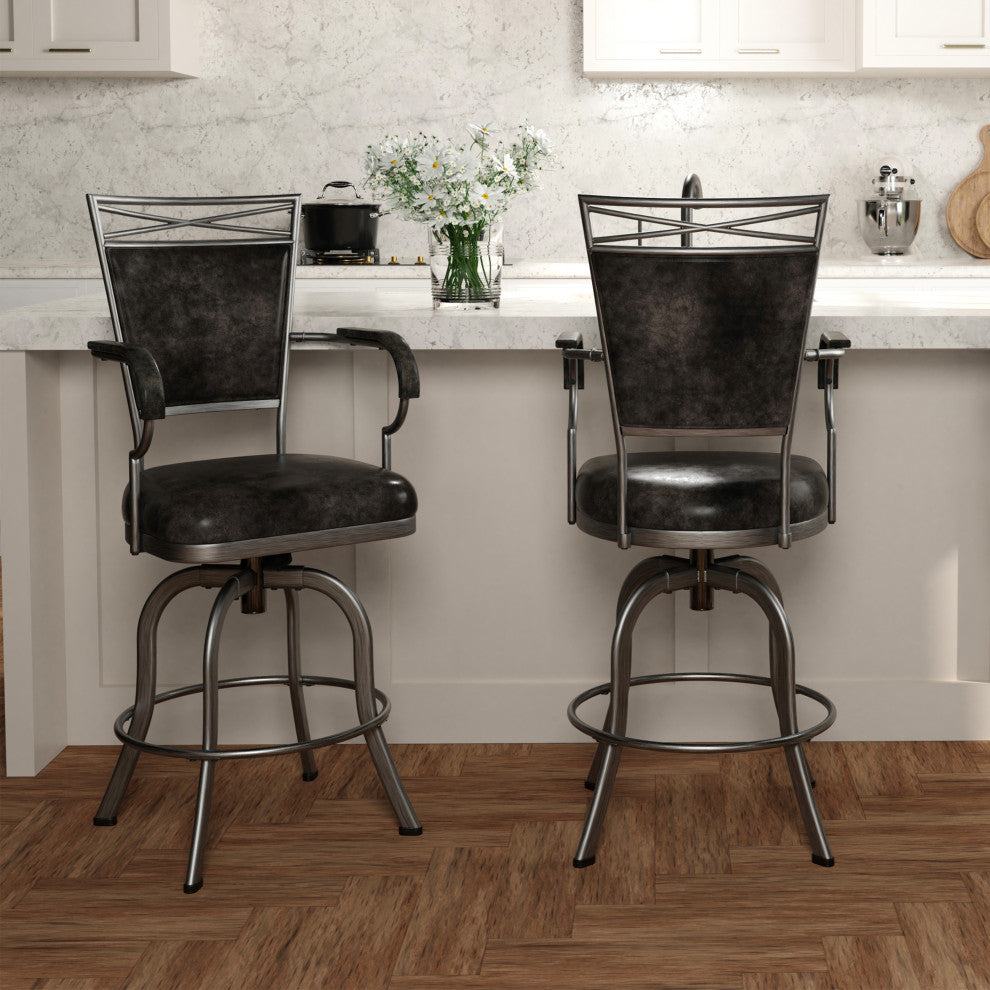 Hillsdale Bridgetown Tilt Base Metal Swivel Stool, Pewter, Counter Height