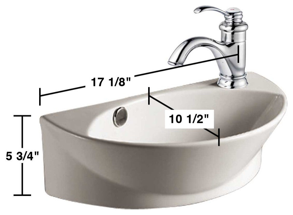 White Ceramic Bathroom Wall Mount Sink 17" Oval Basin with Faucet Hole Overflow