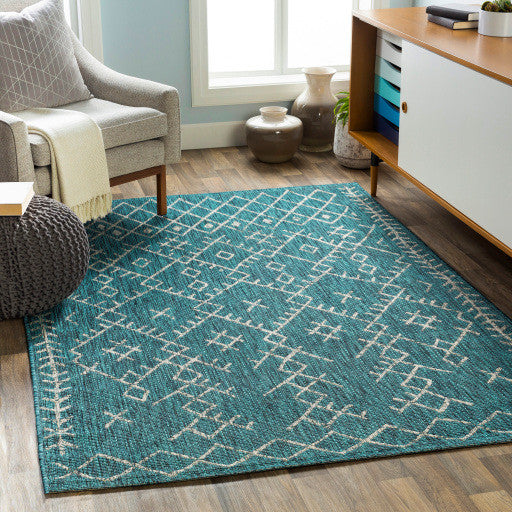 Surya Eagean EAG-2330 6'7" Round Rug, Aqua/Black/Light Gray/White