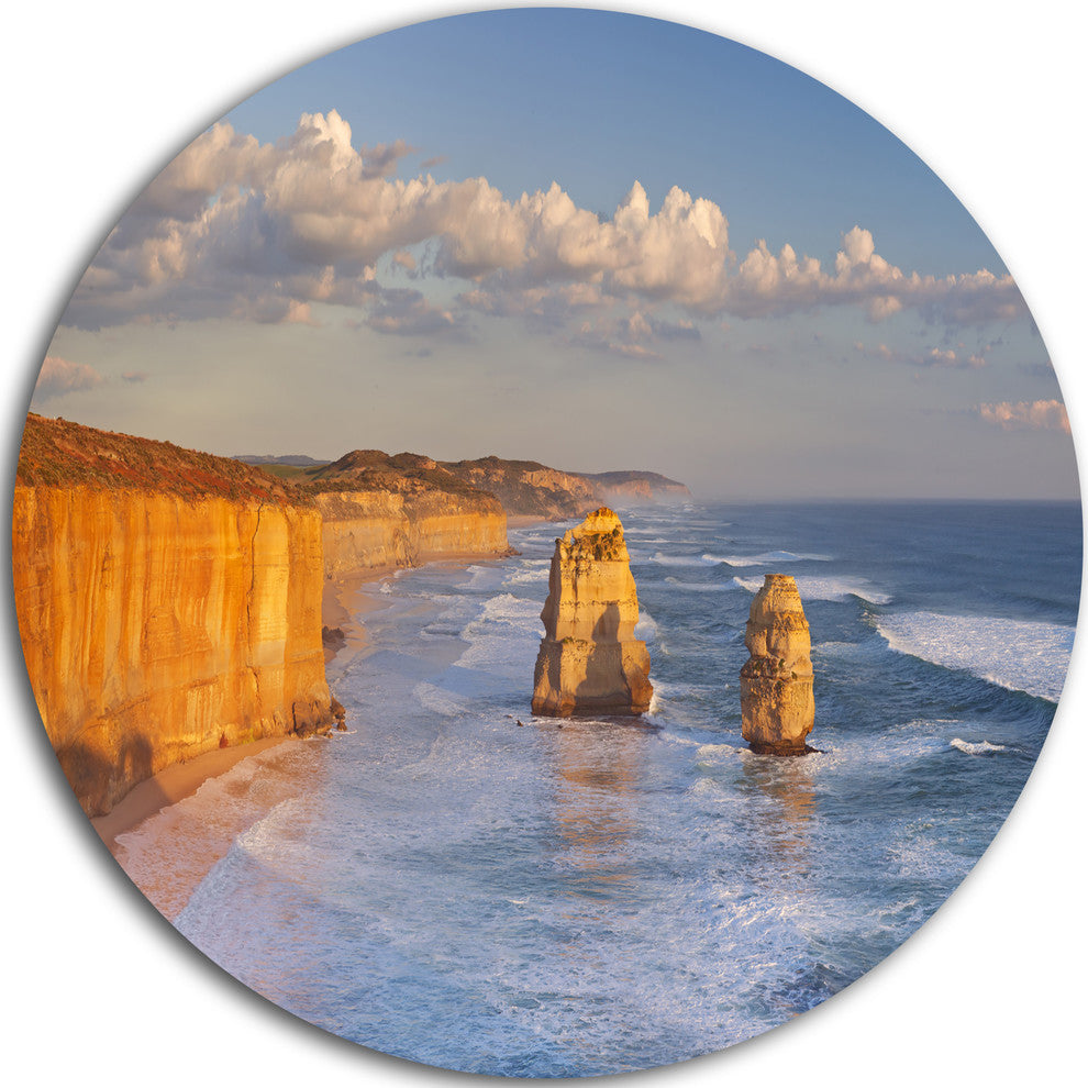 Twelve Apostles On Ocean Road, Seashore Disc Metal Artwork, 36"