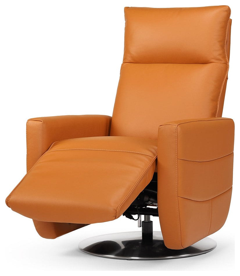 Ritz Reclining Chair with Power Buttons and Top Grain Leather - Orange
