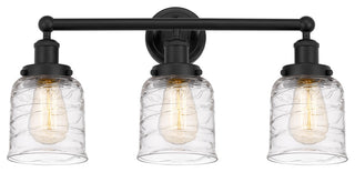 Edison Small Bell 25" Bath Vanity Light, Matte Black, Deco Swirl Shade