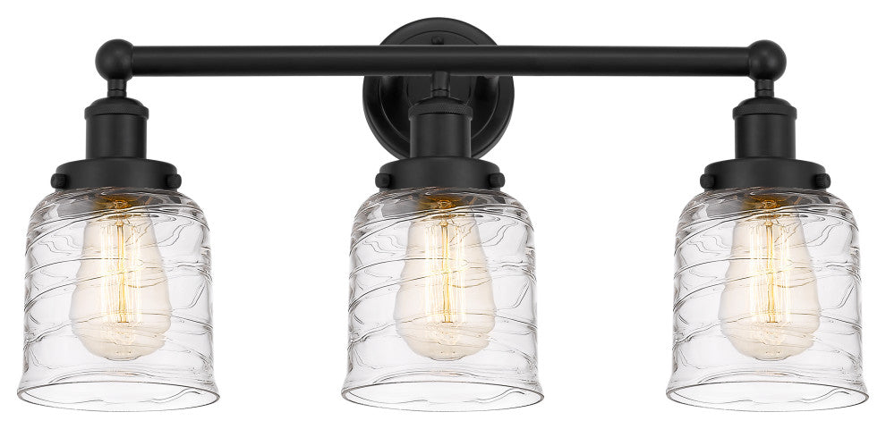 Edison Small Bell 25" Bath Vanity Light, Matte Black, Deco Swirl Shade