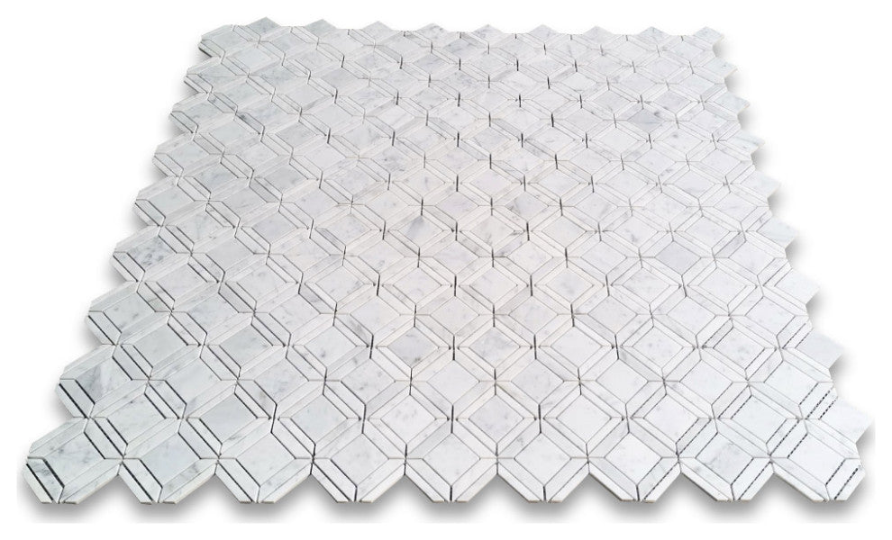 Carrara White Marble 2" Square Ventura Carlyle Geometry Tile Polished, 1 sheet