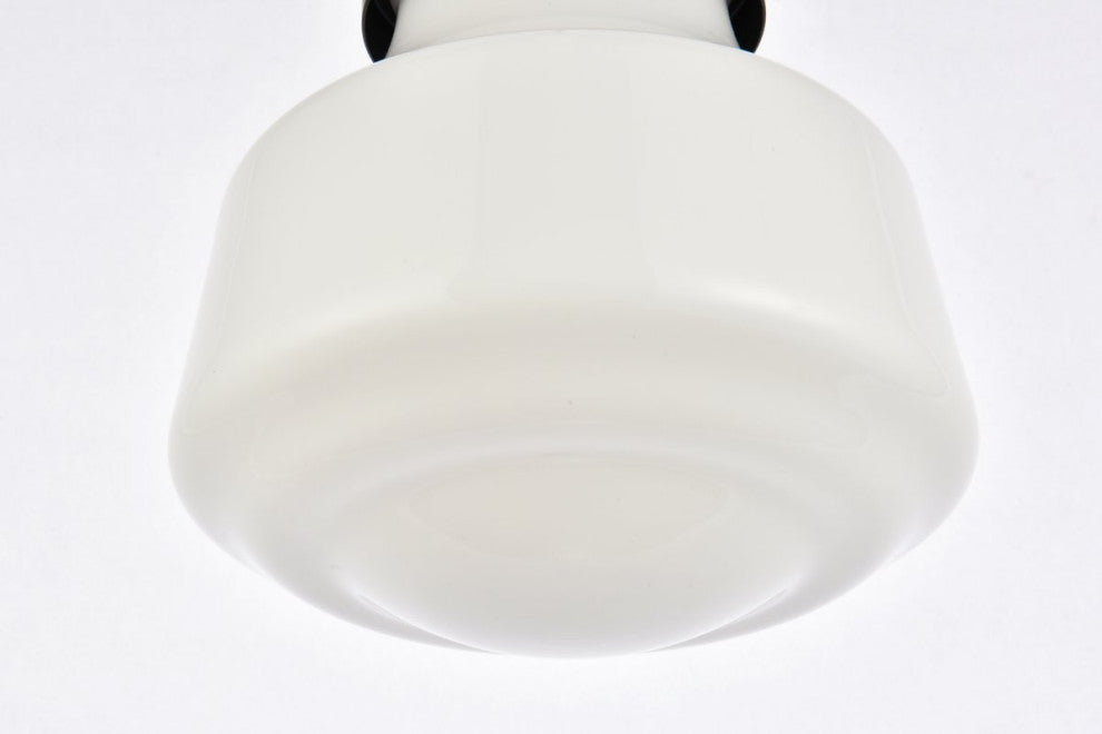 Leighton 1-Light Black and frosted White Glass Plug-In Pendant