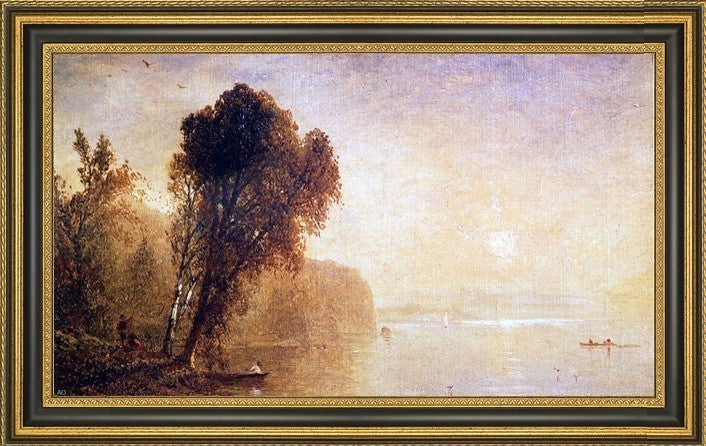 John Frederick Kensett Autumn River Scene Framed Premium Canvas Print, 14"x28"