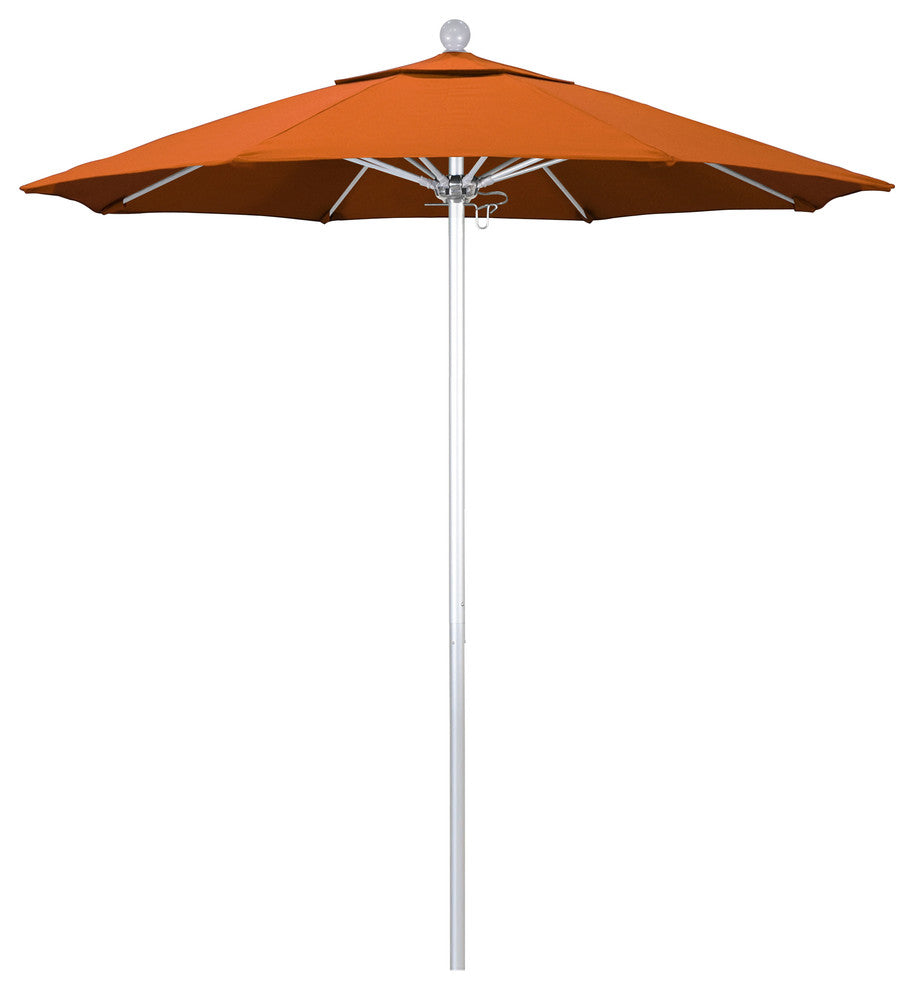 7.5' Silver Push Lift Aluminum Umbrella, Sunbrella, Tuscan